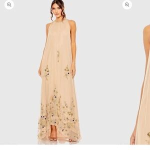 Mac Duggal Peach Floral Embroidered Maxi Dress